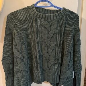 We the Free - In a Daze Cable Knit Sweater - Deep Green